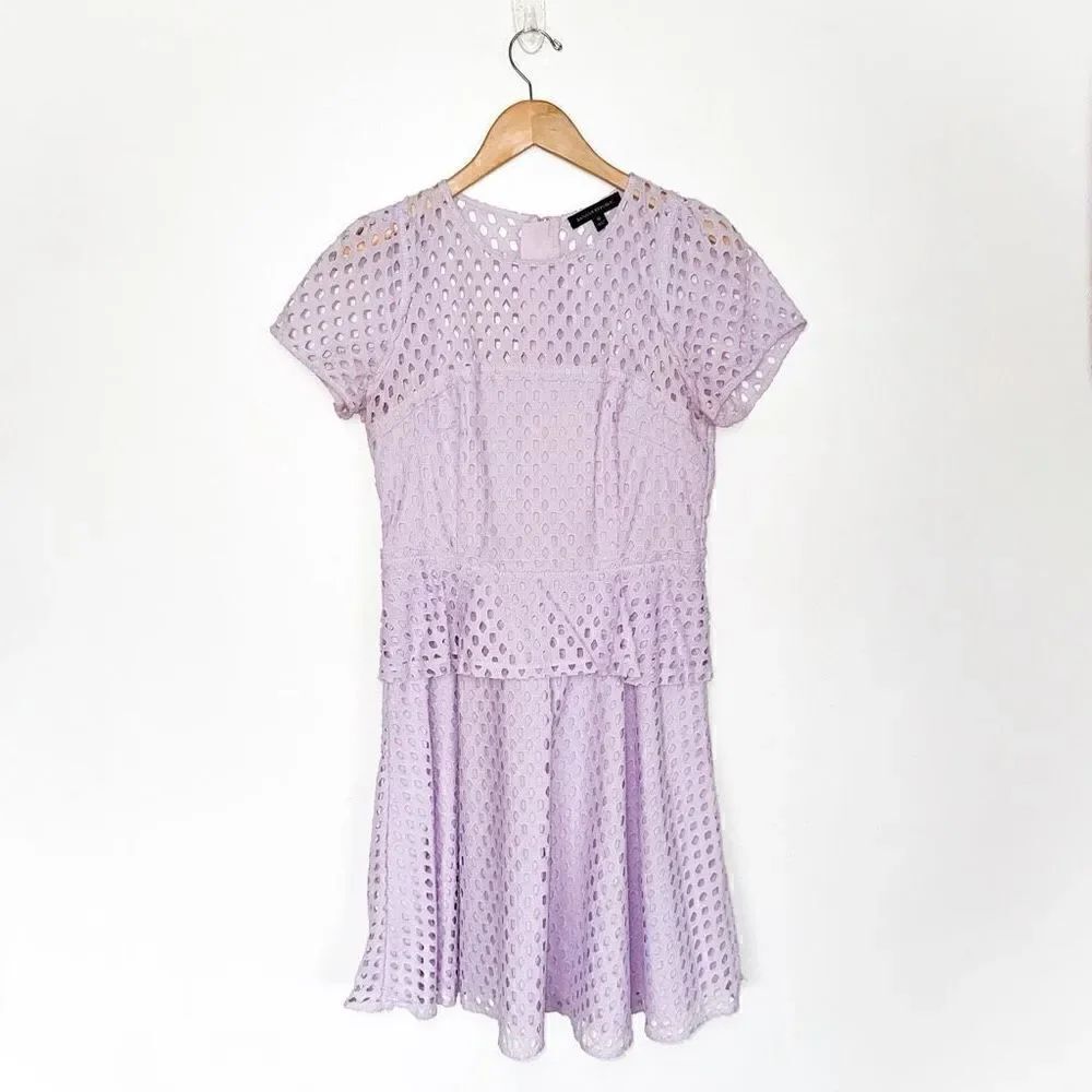 Banana Republic Women’s Geo Lace and Peplum Lilac Purple Knee Length Dress